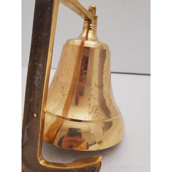 Large Vintage Brass Dinner Ship Bell Anchor Wall Mount Decor - Picture 5 of 10